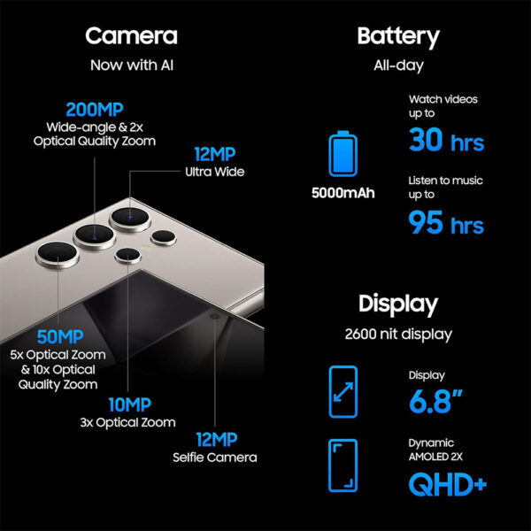 Samsung Galaxy S24 Ultra AI Phone, 12GB + 256GB Storage, 200MP Camera, S Pen, Long Battery Life - UAE Version - Image 6